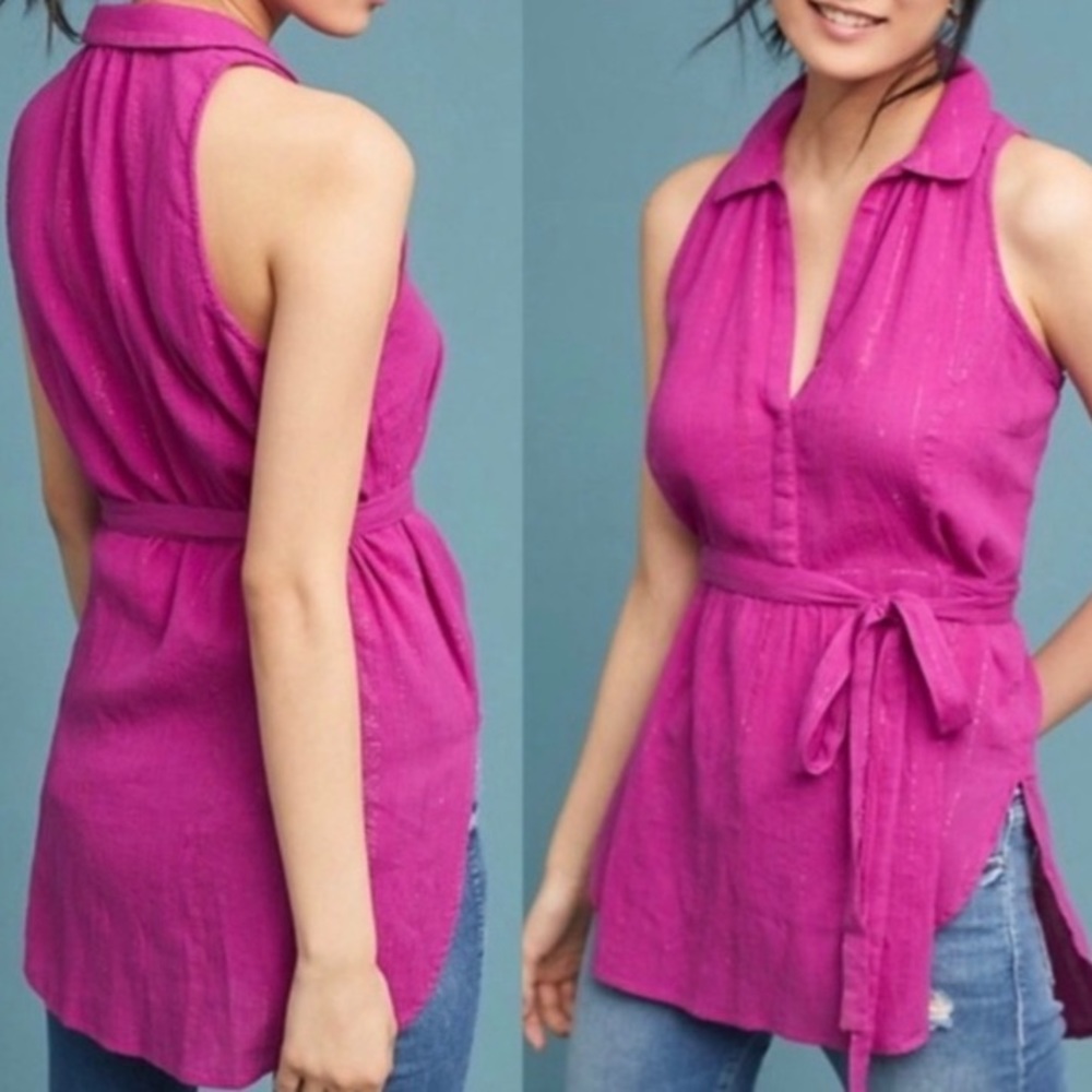 Antropologie Pink Gold Shimmer Top